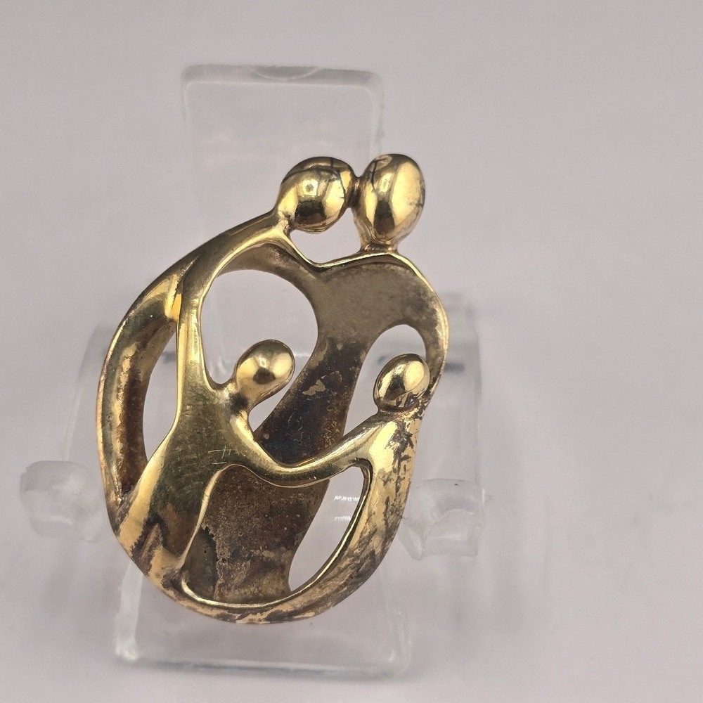 Vintage Estate Family Pendant Gold Tone Sterling Silver Abstract Figures 1.25"